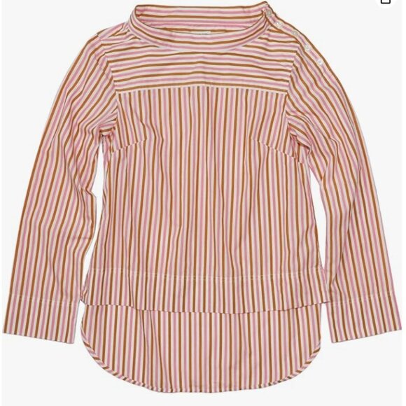Women's J.Crew Factory Striped Funnelneck Long-Sleeved Blouse, Pink Brown Stripe - Picture 1 of 4